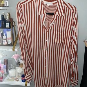 Jane and Delancey brownish red striped button down Sz L